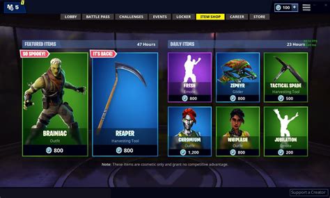 Today's Current Fortnite Item Shop 